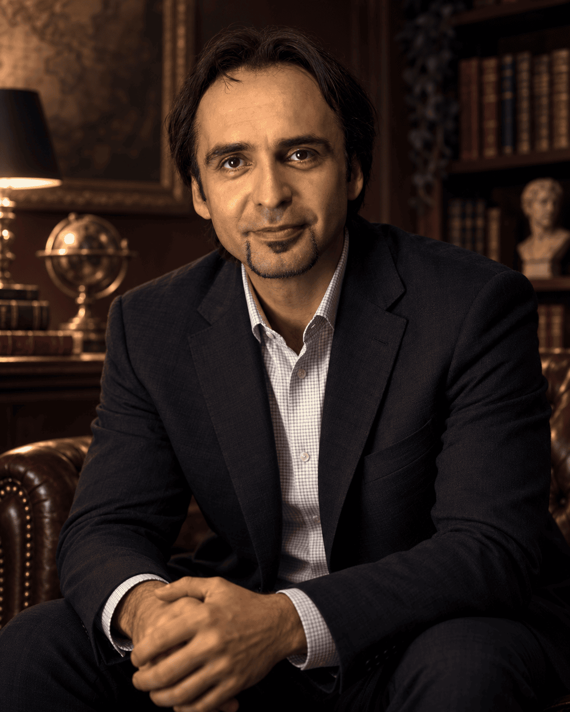 John Angheli in a dark classical editorial portrait